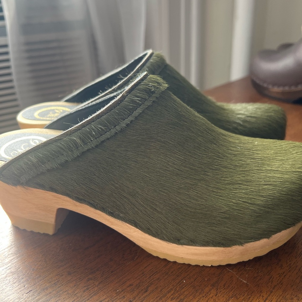 No 6. Green Calf Hair Clogs